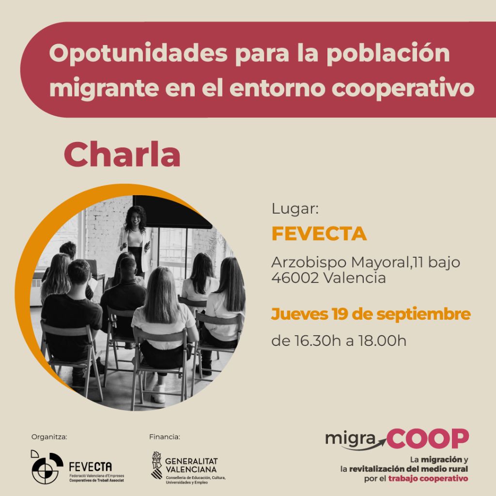 Valencia acogerá una charla sobre oportunidades para la población migrante en el entorno cooperativo